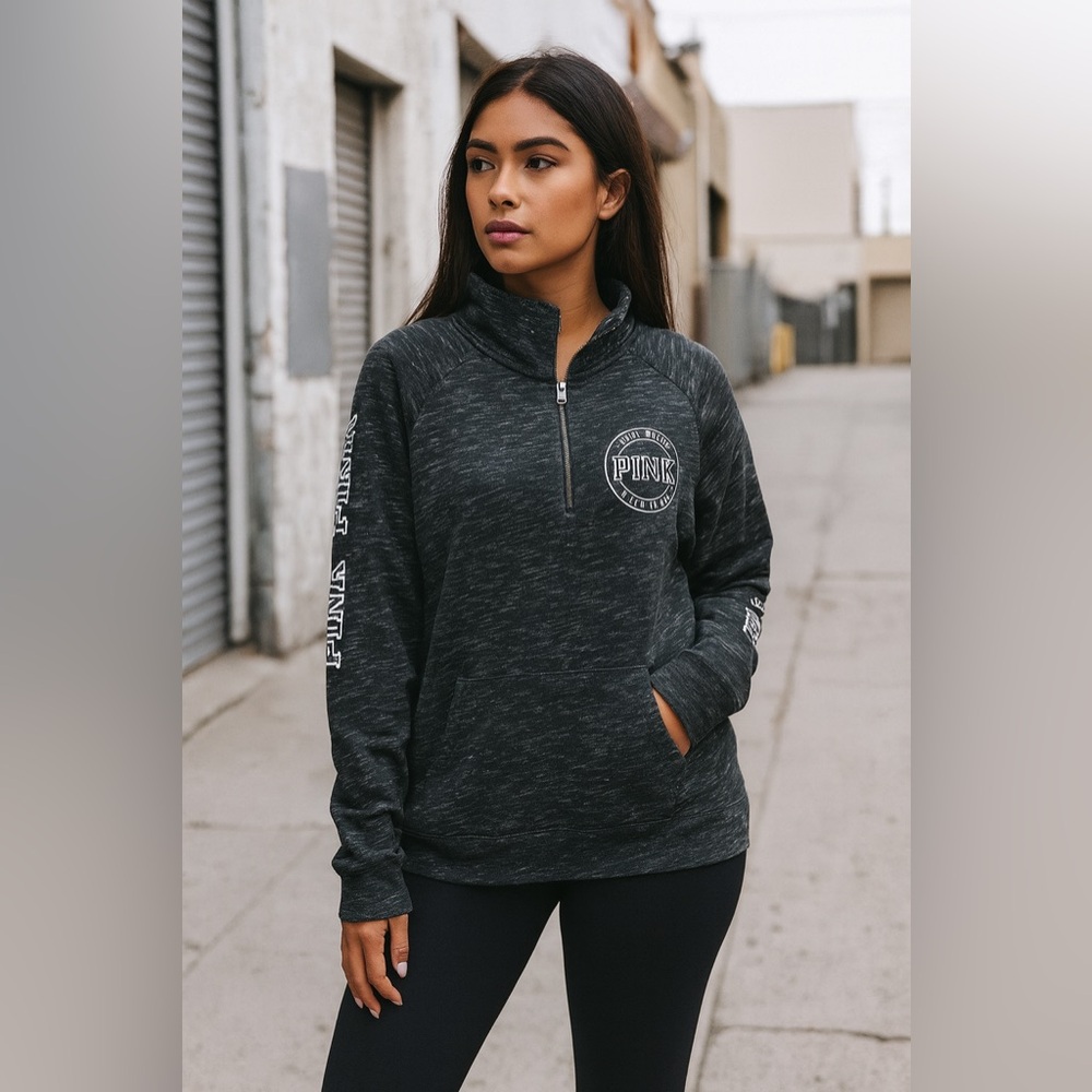 PINK Victoria's Secret Woman’s Gray Quarter-Zip Top